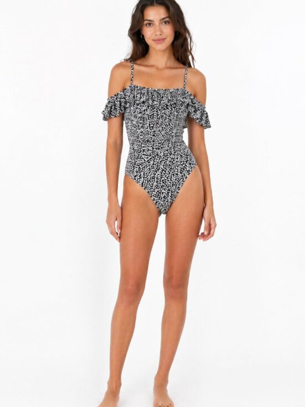 Jonathan Simkhai Women's Floral Off Shoulder Ruffle One Piece Swimsuit Sz Small‎